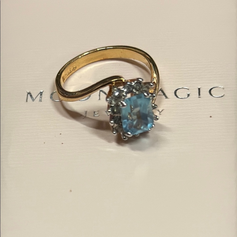 Moon Magic Turquoise and Gold Asymmetrical Gemstone Ring  size 10